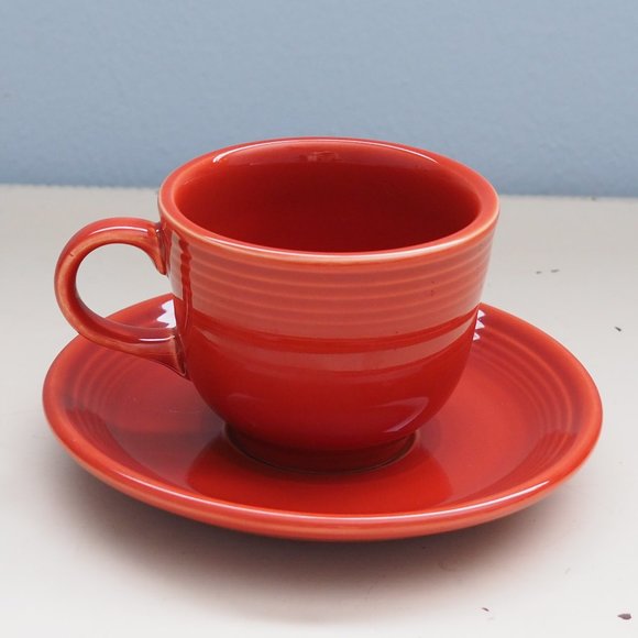 Fiestaware Dining Rare Double Stamped Scarlet Fiestaware Cupsaucer